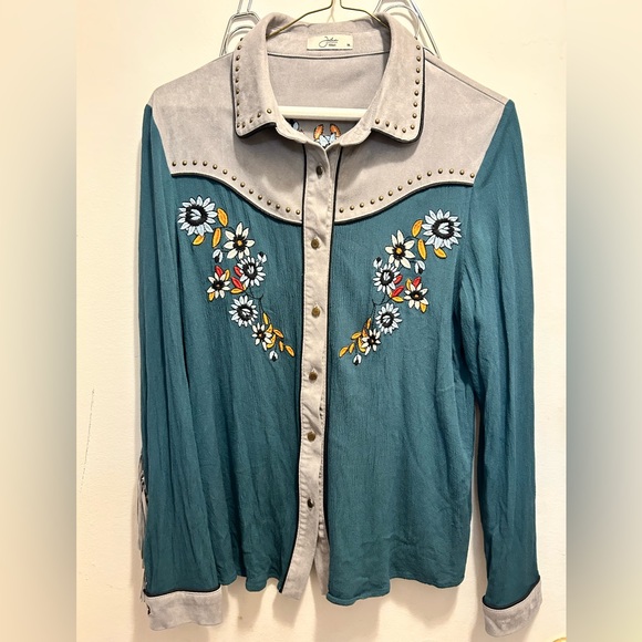 john moon texas Tops - John Moon Texas Embroidered Western Shirt